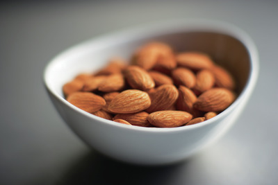 Almonds in white bowl